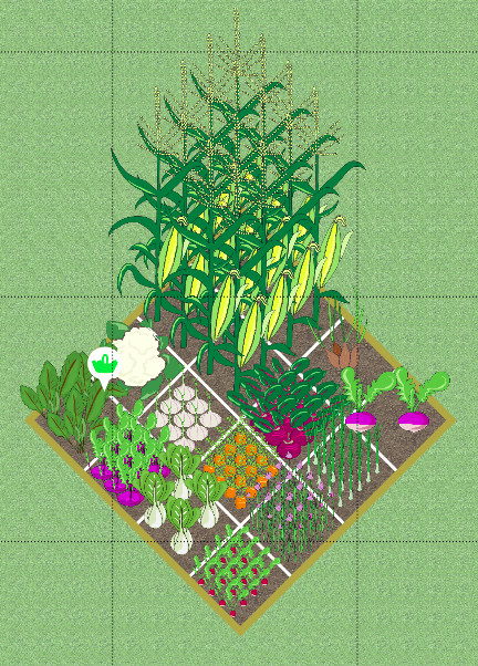 Screenshot of a typical 4 by 4 foot square foot gardening vegetable bed taken from VegPlotter's free online garden planner